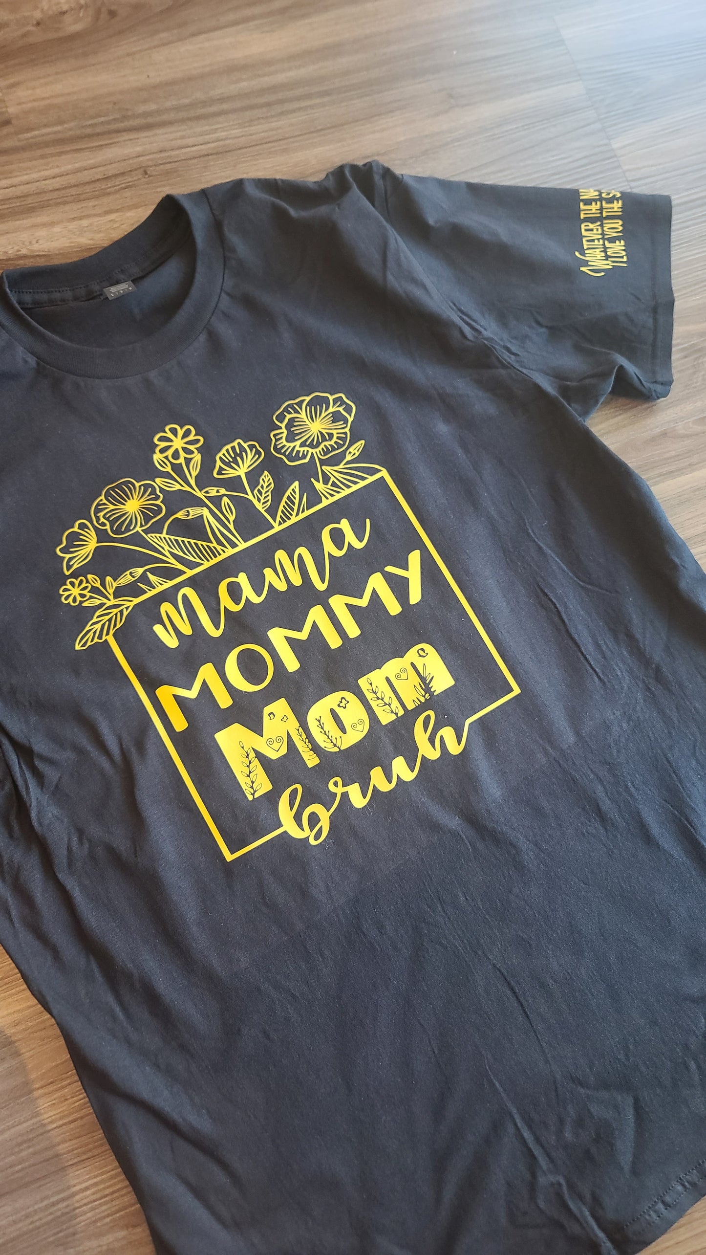Mama Mommy Mom Bruh Floral Line Art - Gold Tee