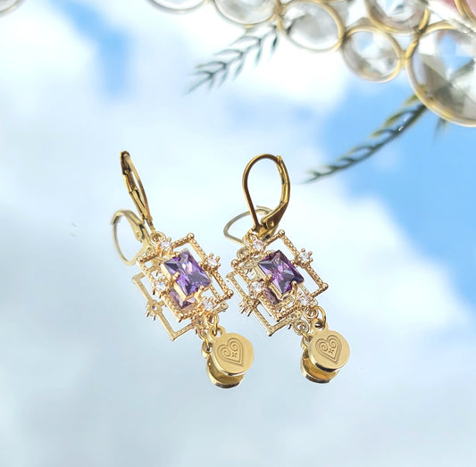 Gwen Leverback (Purple) Earrings - 18K Gold Plated, Hypoallergenic