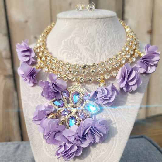 Lavender Floral Diamond Choker Set