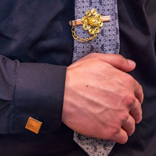Gold Swirl Tie Clip and Cufflink Set