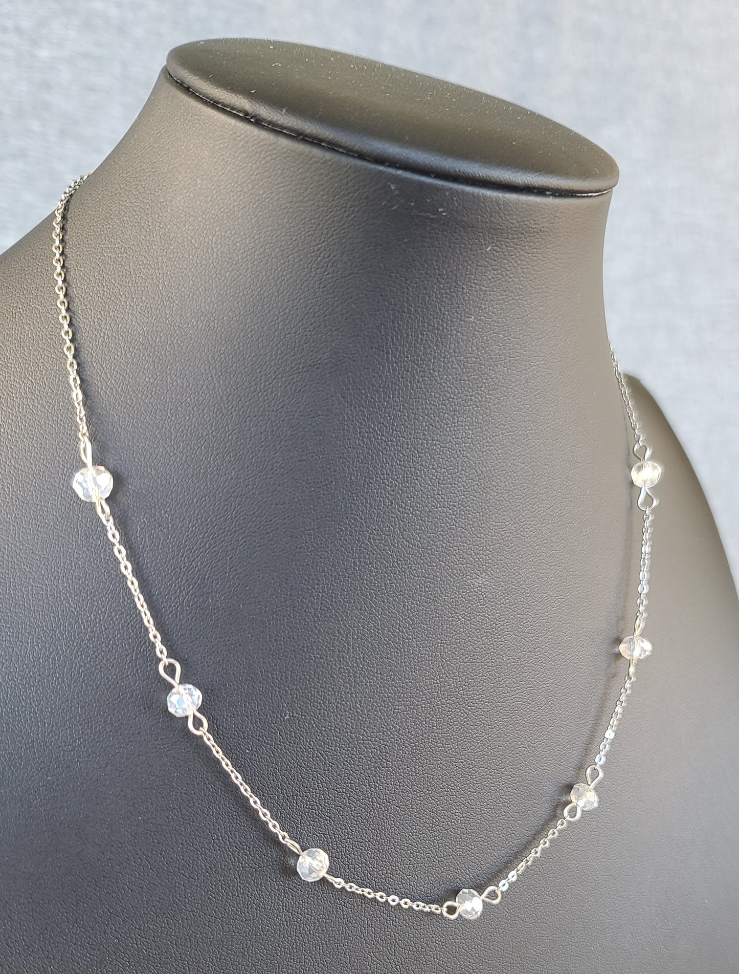 Elsa Double Layer Necklace - Silver Hypoallergenic, Czech Glass
