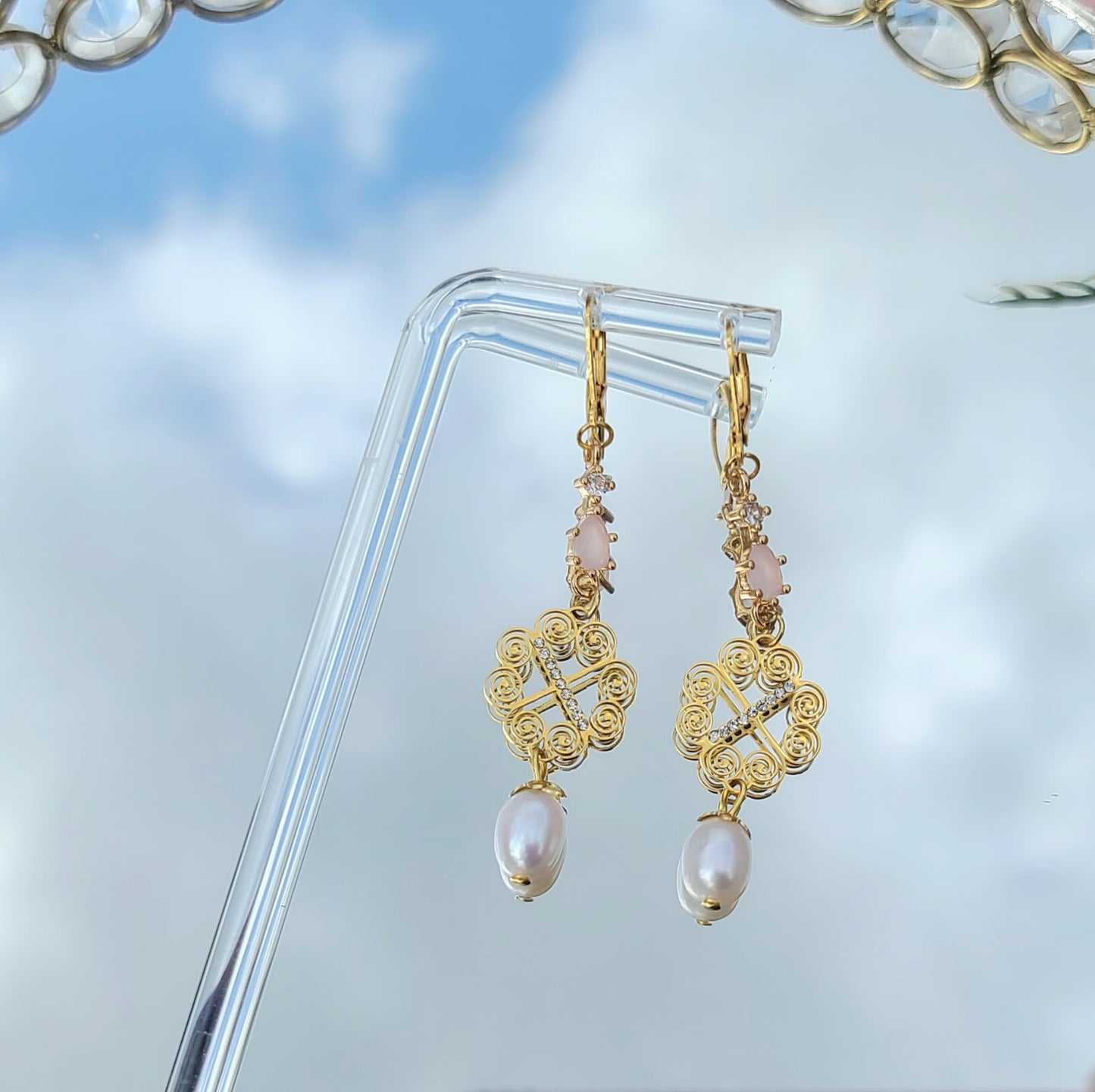 Sophie (Pink) Earrings - 18K Gold Plated, Hypoallergenic, Real Freshwater Pearls